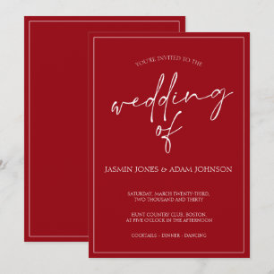 Invitation de mariage minimaliste à l'écriture rou