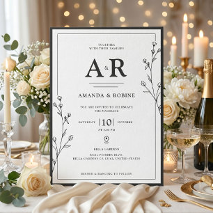 Invitation de mariage minimaliste noir et blanc