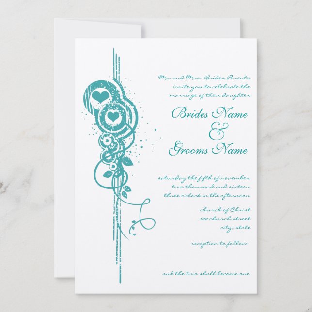 Invitation de mariage Mint Heart Circles et des to (Devant)