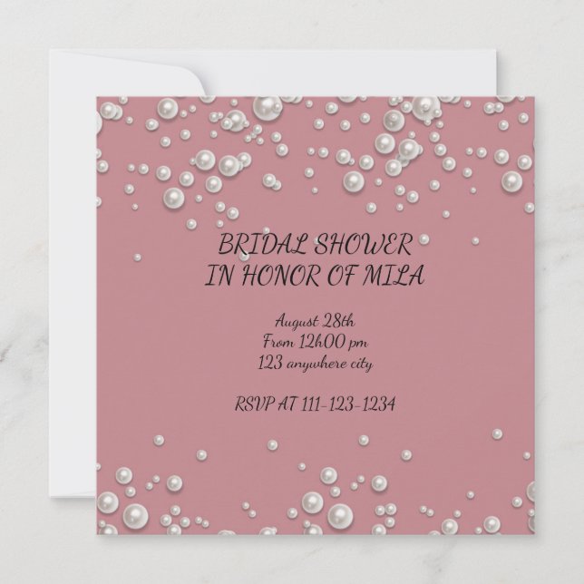 Invitation de mariage moderne avec perles roses (Devant)