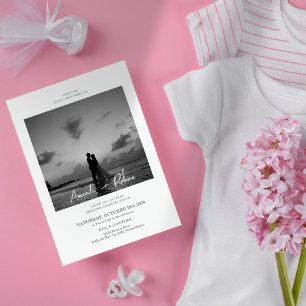 Invitation de mariage moderne Black & White Beach