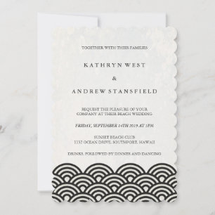 Invitation de mariage moderne Black+White Beach