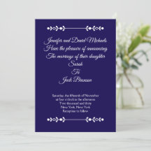 Invitation de mariage moderne Navy & Blanc