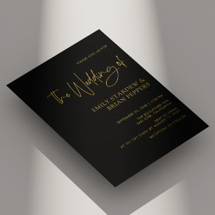 Invitation de mariage moderne noir et or élégant