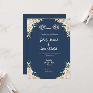 Invitation de mariage musulman à fleurs bleues mod