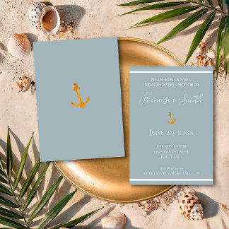 Invitation de mariage nautique gris avec ancre dor