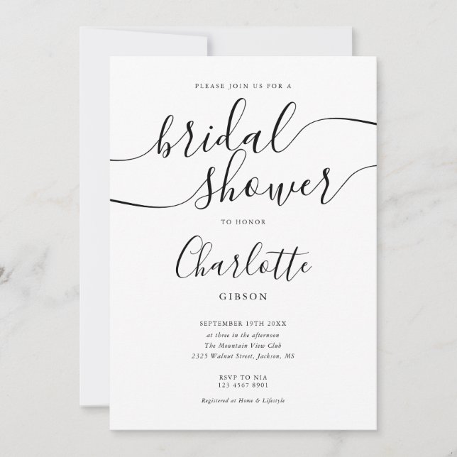Invitation de mariage noir et blanc avec script de (Devant)