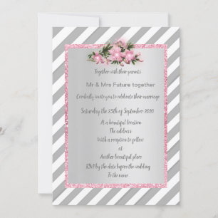 Invitation de mariage nouvelle fleur rose rayure g