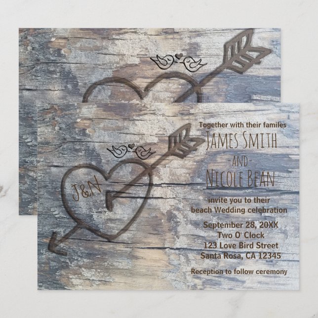 Invitation de mariage Oiseaux de l'amour Cœur scul (Devant / Derrière)