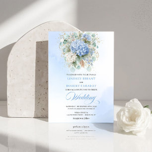 Invitation de mariage or et hydrangee bleue sophis