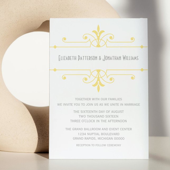 Invitation de mariage ornemental fantaisie Jaune v (Yellow v2 Fancy Ornamental Wedding Invite)