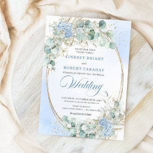 Invitation de mariage ovale en blé floral bleu chi