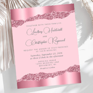 Invitation de mariage pailletée avec feuille rose