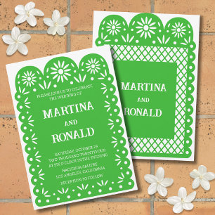 Invitation de mariage papel picado mexicaine verte