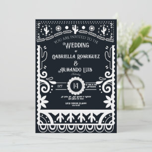 Invitation de mariage Papier Picado noir et blanc
