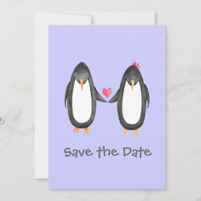 Invitation de mariage Pengin Luv (Devant)