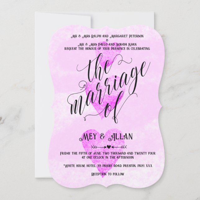 Invitation de mariage personnalisée Coeurs traditi (Devant)