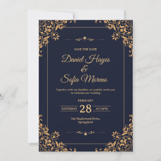 Invitation de mariage personnalisée en or | 
