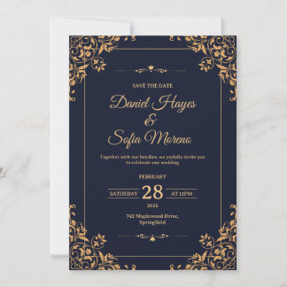 Invitation de mariage personnalisée en or | 