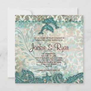 Invitation de mariage plage Dolphins Vintage Turqu