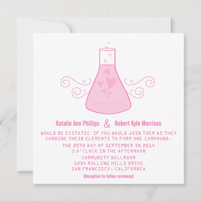 Invitation de mariage pour la chimie douce rose (Devant)