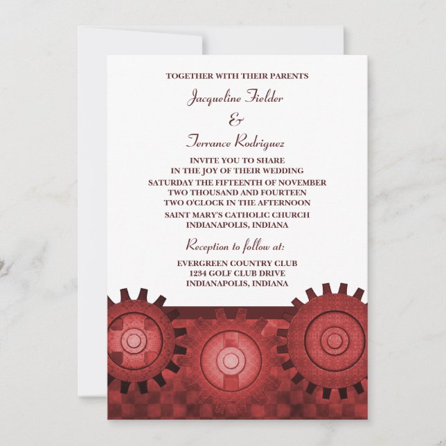 Invitation de mariage pour les engrenages en vapeu (Devant)