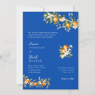 Invitation de mariage QR Code citrus et bleu