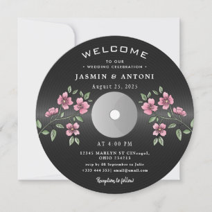 Invitation de mariage QR disque vinyle rétro vinta