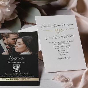 Invitation de mariage QR élégante noir blanc
