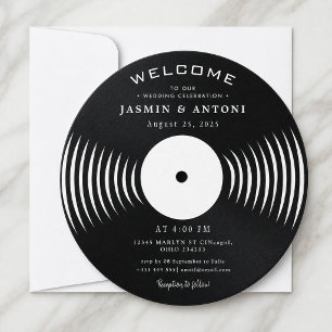 Invitation de mariage QR sur disque vinyle rétro v
