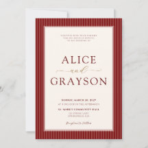 Invitation de mariage rayée à l'encre rouge classi