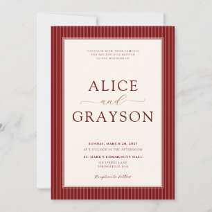 Invitation de mariage rayée à l'encre rouge classi
