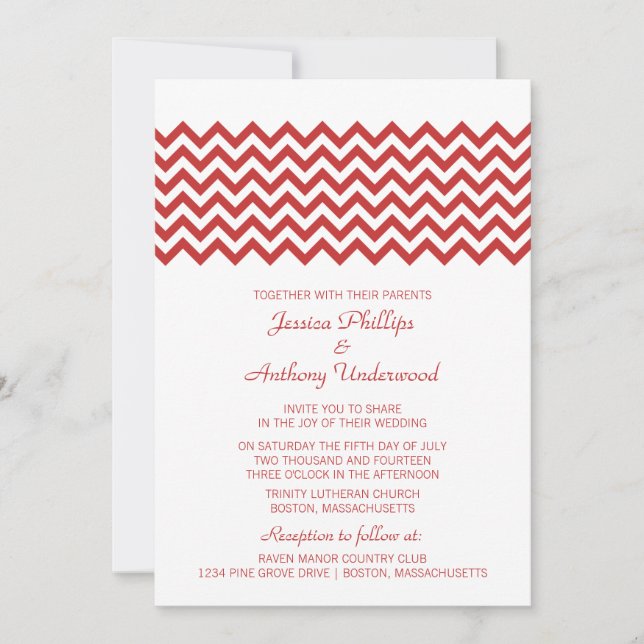 Invitation de mariage Red Simple Chevron (Devant)