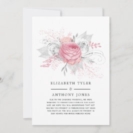 Invitation de mariage réduite à fleurs roses et ar