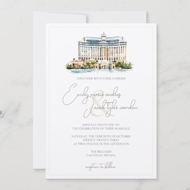 Invitation de mariage - Resort en aquarelle (Devant)