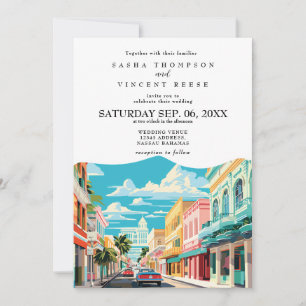 Invitation de mariage rétro à Nassau aux Bahamas
