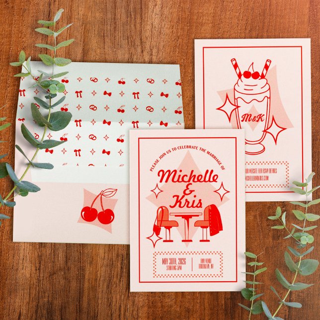 Invitation de mariage Retro Diner (Retro Diner Wedding Invitation with envelope)