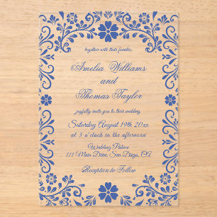 Invitation de mariage romantique à fleurs bleues