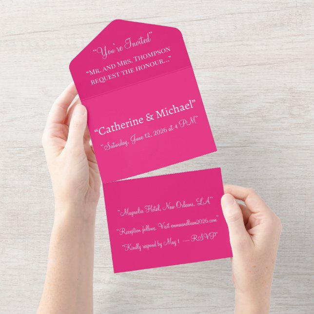 Invitation de mariage rose chaud | Style moderne (Déchirure)