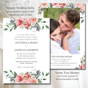 Invitation de mariage rose Elegant tout en un avec
