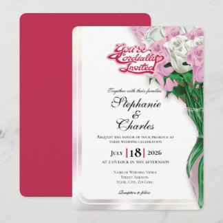 Invitation de mariage Rose Rose - En-tête rouge #1