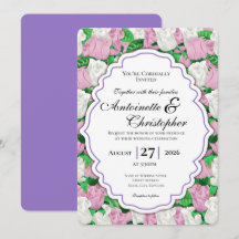 Invitation de mariage Rose rose et blanc - Bordure