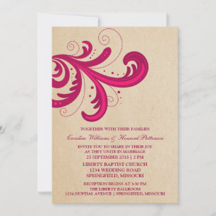 Invitation de mariage rose stylisée