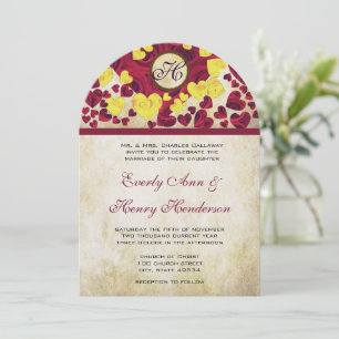 Invitation de mariage Roses d'or à coeur jaune et 