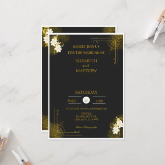 Invitation de mariage royal en noir et or