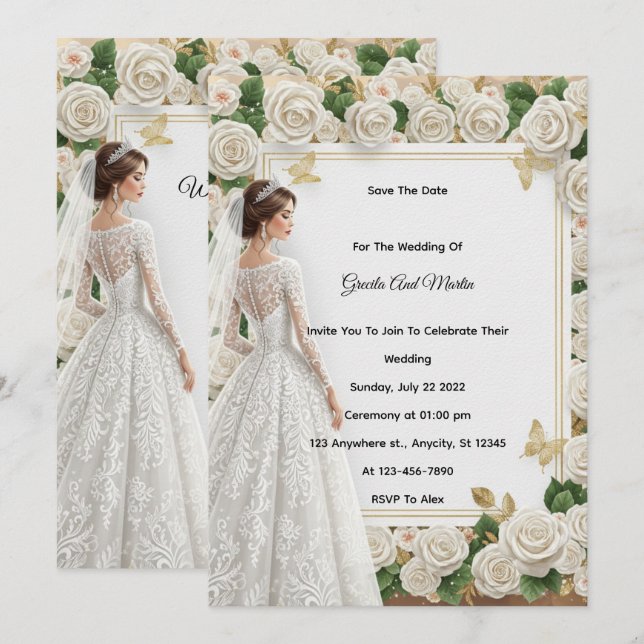 Invitation de mariage royale vintage personnalisée (Devant / Derrière)