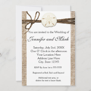 Invitation de mariage rustique de plage de dollar 