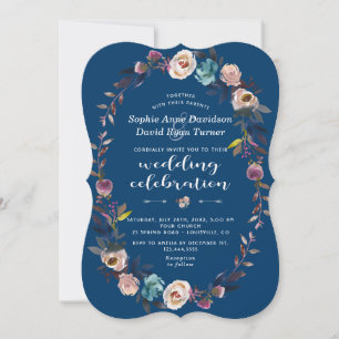 Invitation de mariage   Serre florale rose bleu fo