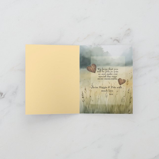 Invitation de mariage simple à motif de cœur campa (Intérieur)