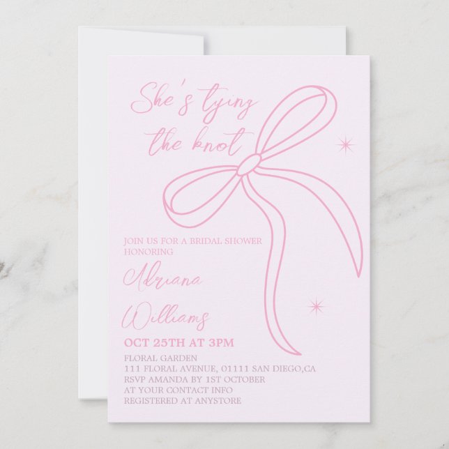 Invitation de mariage simple avec un nœud rose (Devant)